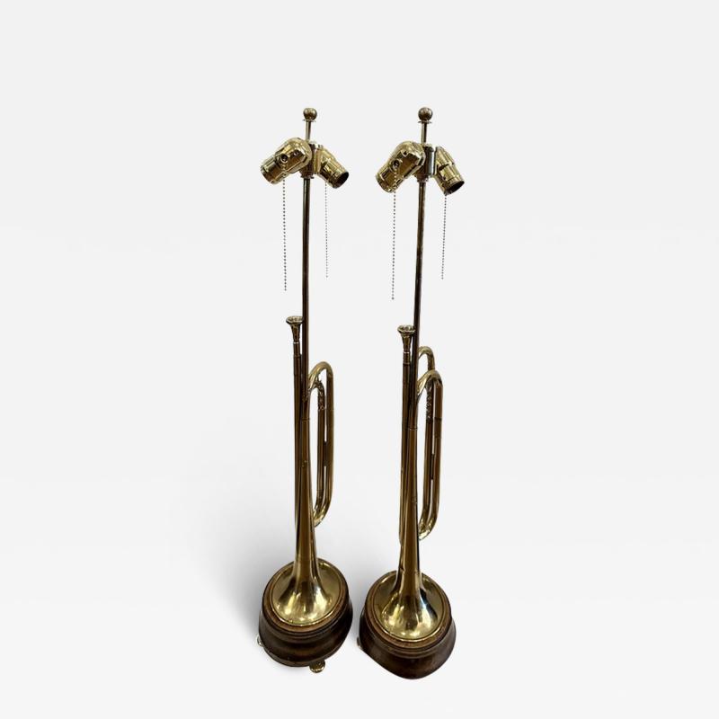 Pair of Early 20th Century Unique Brass Trumpet Lamps