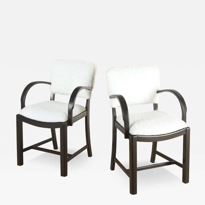 Pair of Ebonised and Faux Shearling Armchairs