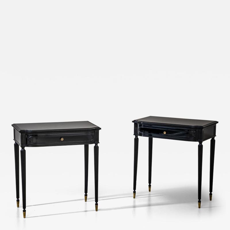 Pair of Ebonized Bedside Tables Italy Mid 20th Century