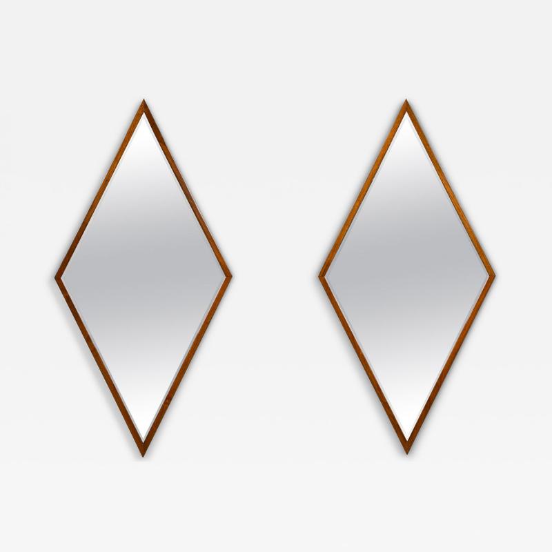 Pair of Edmond Spence American Mid Century Diamond Walnut Framed Mirrors