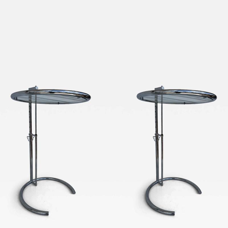 Pair of Eileen Gray Tubular Chrome Adjustable Top Cantilever Side Table