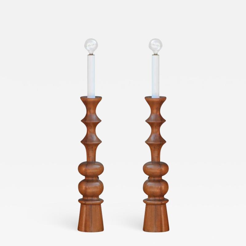 Pair of Elegant Turned Wood Candlestick Mantel Lights