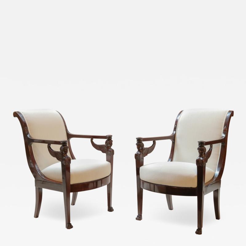 Pair of Empire Armchairs with Caryatids by Henri Jacob France circa 1800 05