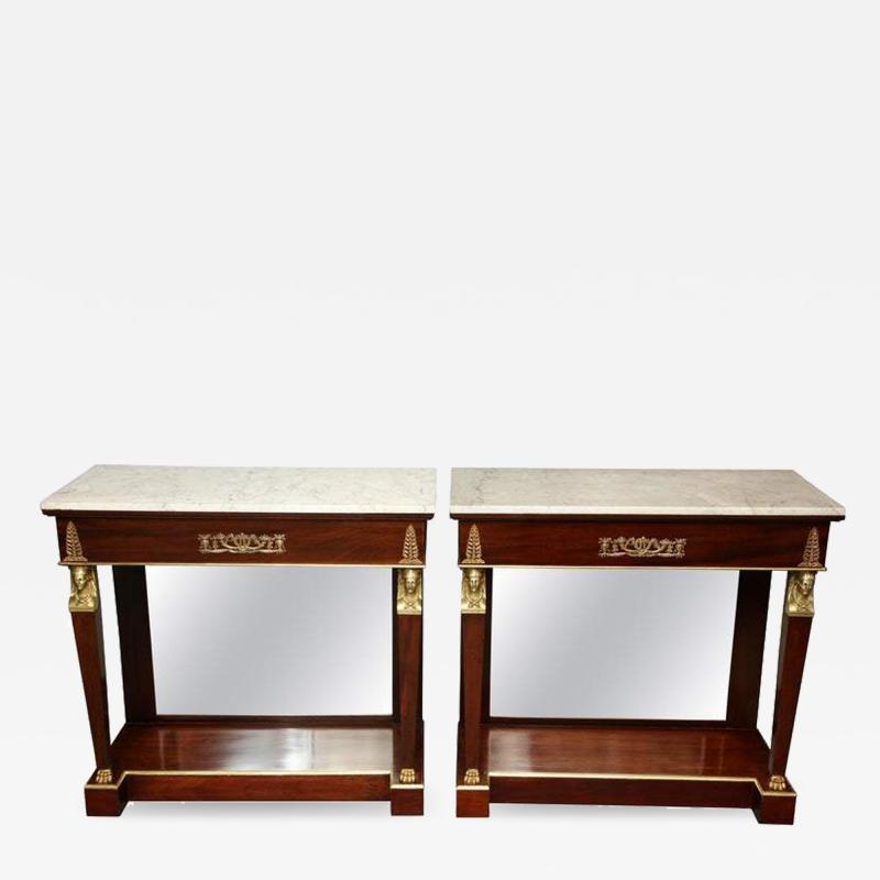 Pair of Empire Marble Top Consoles