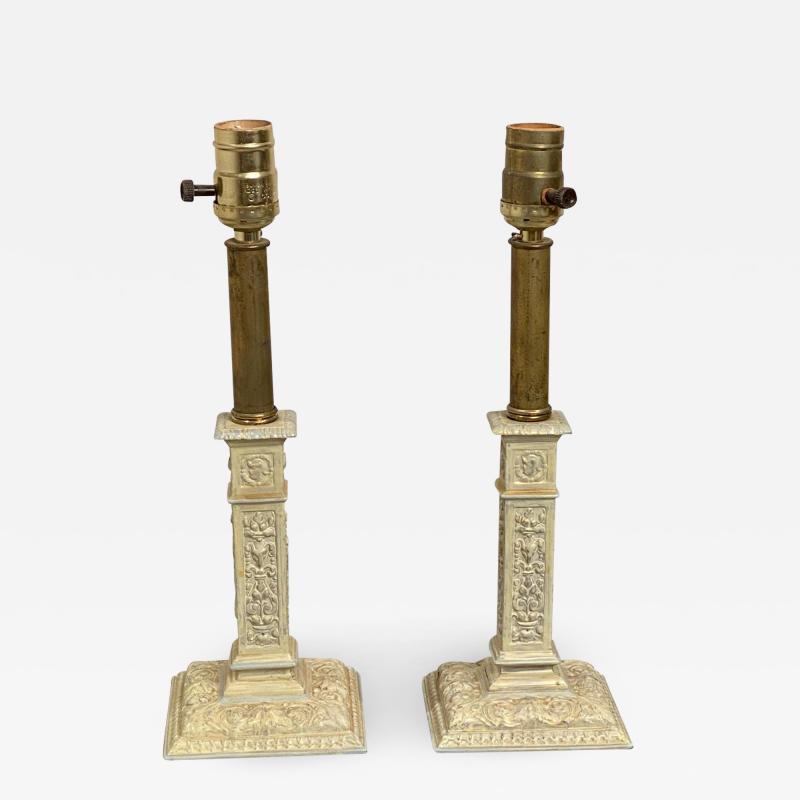 Pair of English 18th Century Creamware Candle Sticks Lamps