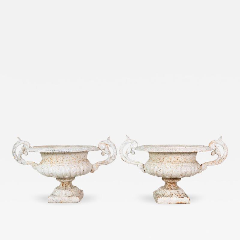 Pair of English 19th Century Cast Iron Garden Urns