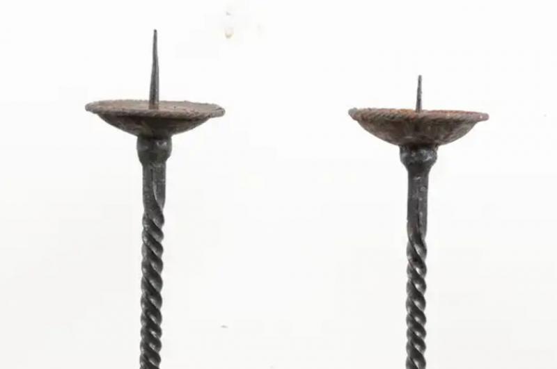 Pair Of English 19th Century Iron Candlesticks With Twisted And 