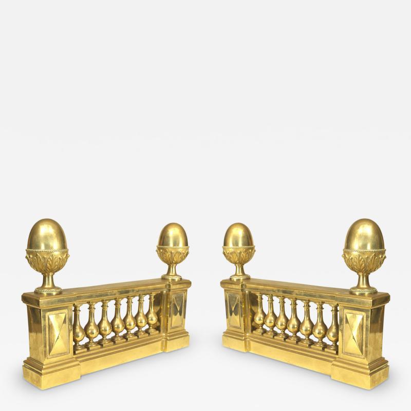 Pair of English Adam Brass Balustrade Andirons