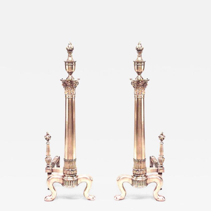 Pair of English Adam Brass Corinthian Andirons