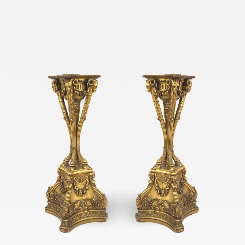 Pair of English Adam Gilt Ram Pedestals