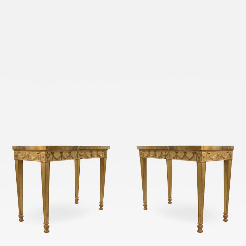 Pair of English Adam Neoclassic Style Giltwood and Marble Console Tables