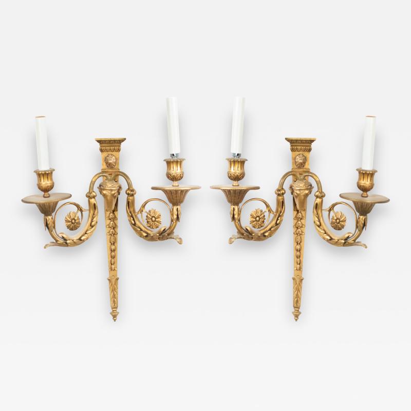 Pair of English Adam Style Bronze Dore Wall Sconces