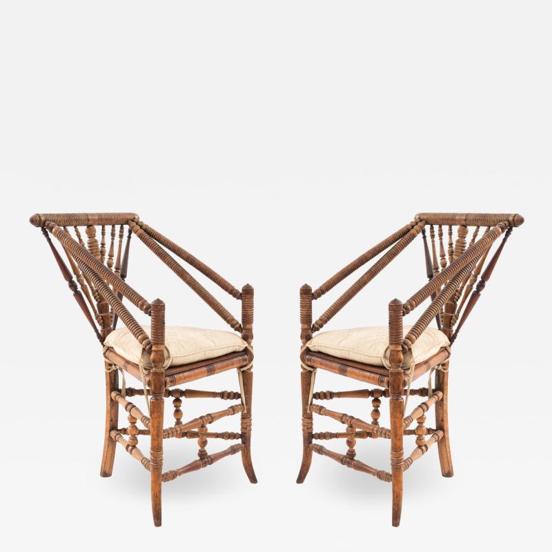 Pair of English Charles II Oak Triangular Chairs