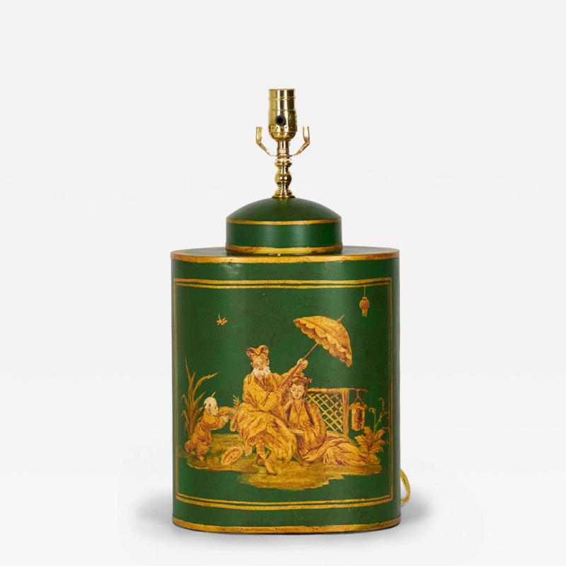 Pair of English Chinoiserie Tole Tea Caddy Table Lamps