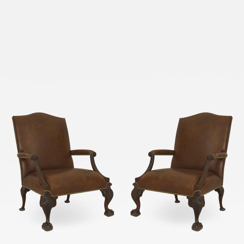 Pair of English Chippendale Arm Library Chairs