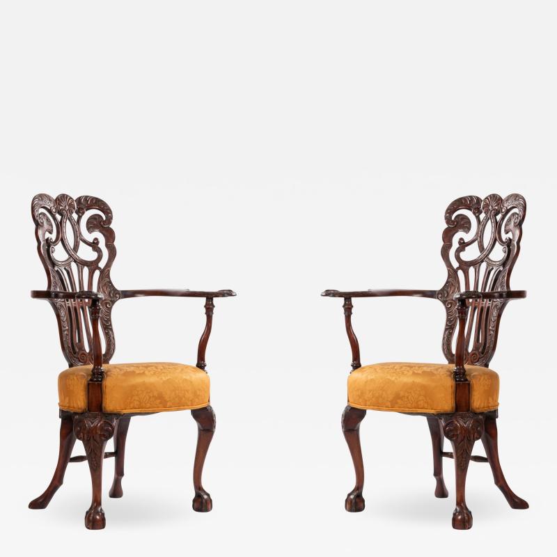 Pair of English Chippendale Mahogany Arm Chairs