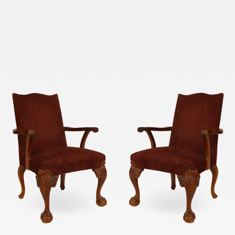 Pair of English Chippendale Maroon Arm Chairs