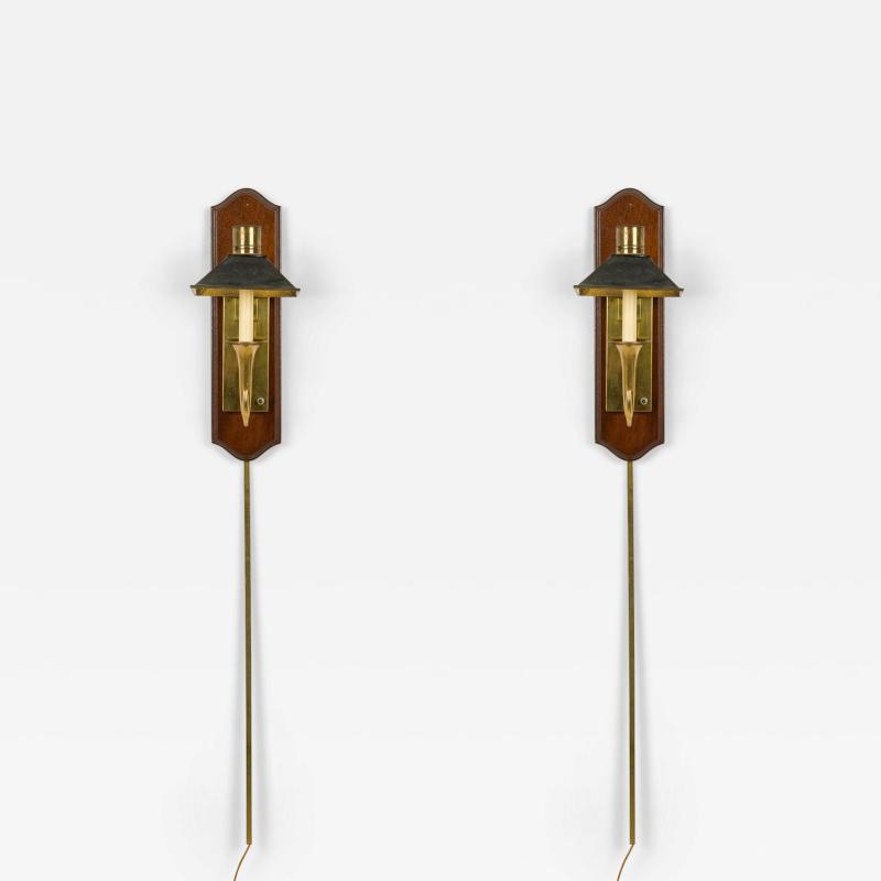 Pair of English Country Style Tole and Brass Mounted Sconces