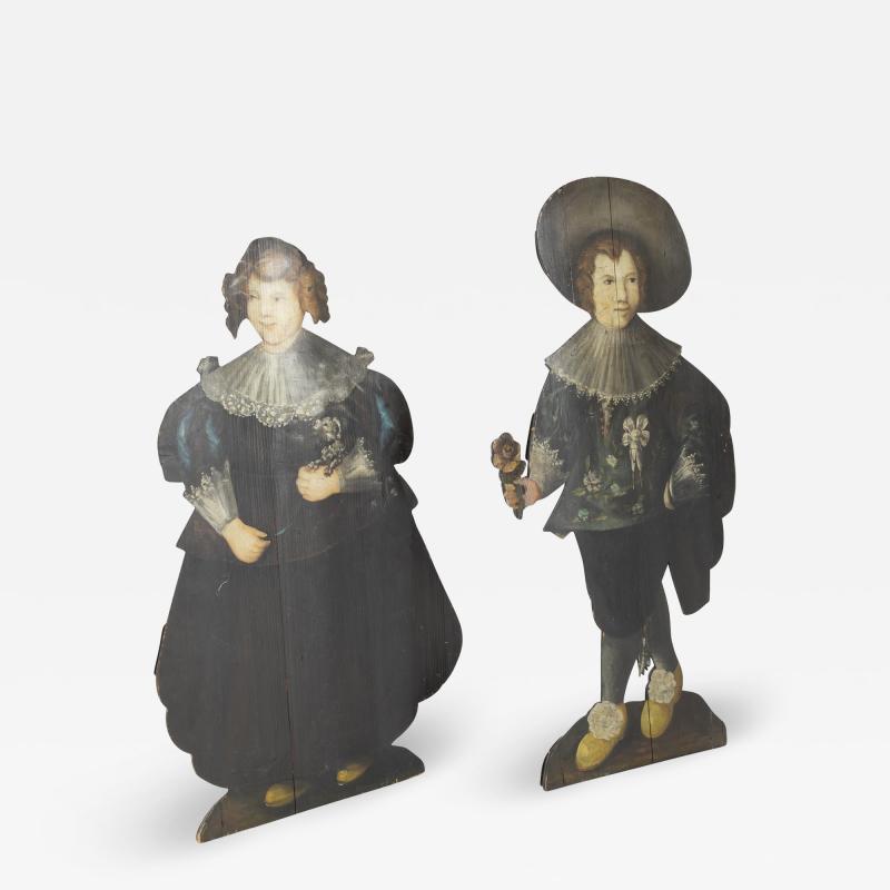 Pair of English Fire Boards in the Form of a Young Boy a Young Girl