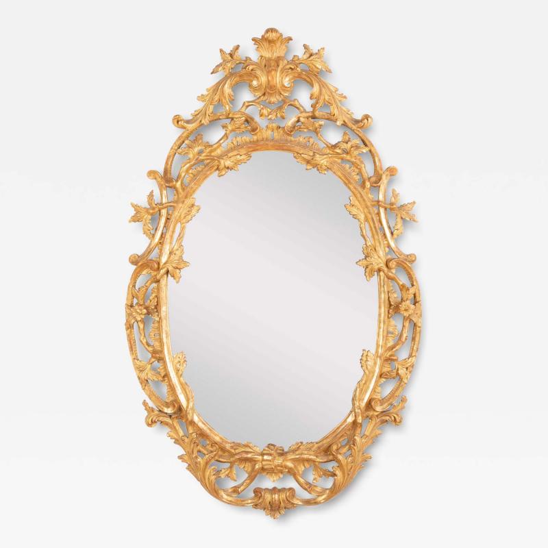 Pair of English George II Period Oval Gilt Mirrors