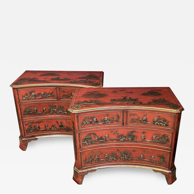 Pair of English George II Style Red Japanned Chests