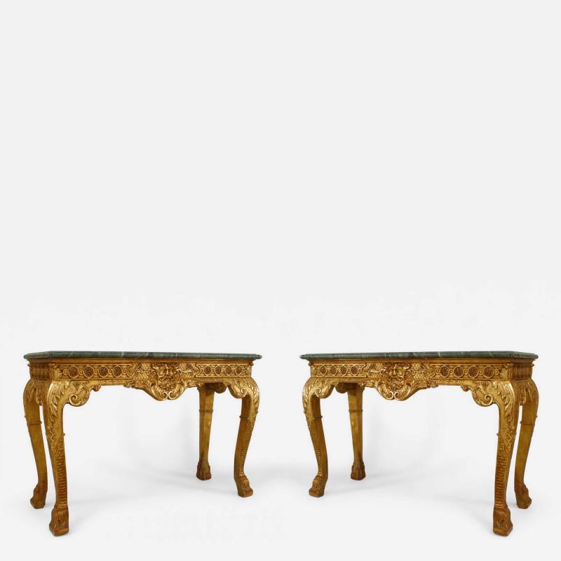 Pair of English Georgian Gilt Green Marble Console Tables