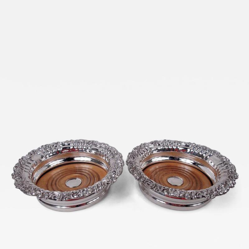 Pair of English Georgian Regency Sterling Silver Wine Coasters 1828