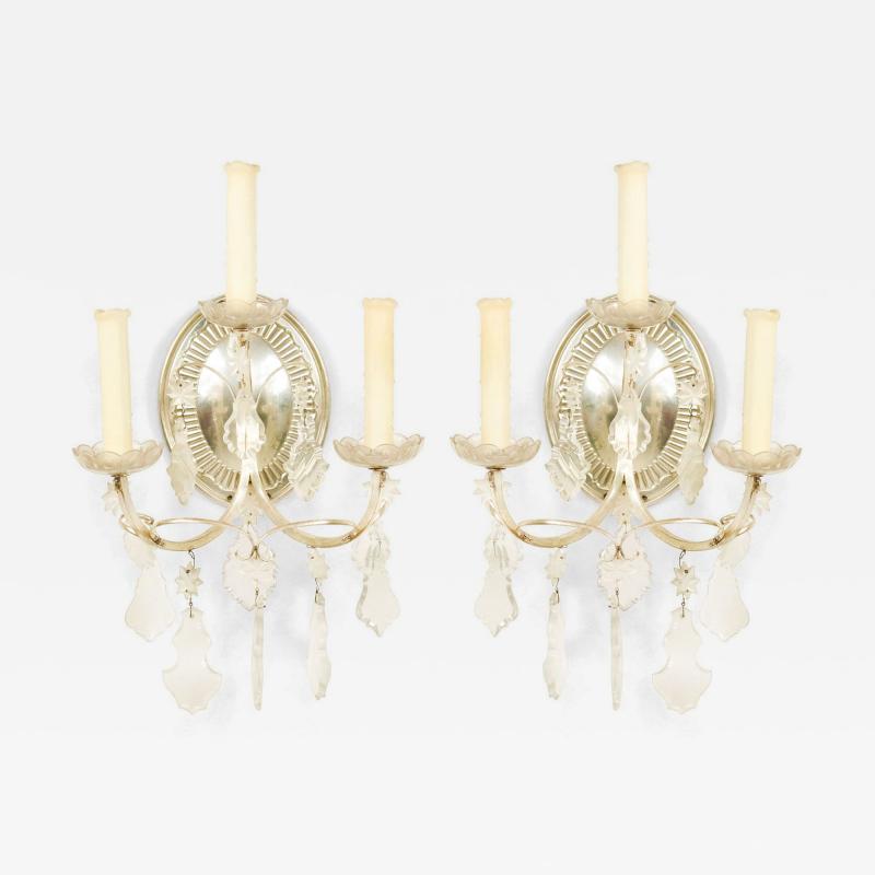 Pair of English Georgian Silver Plate and Crystal Wall Sconces