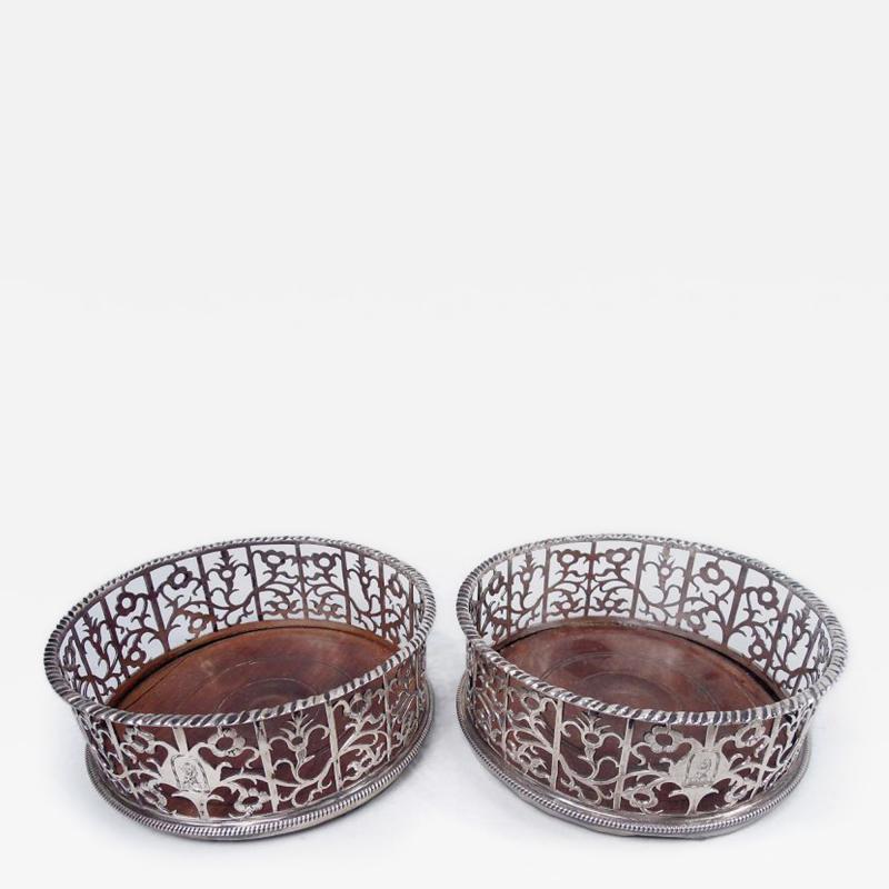 Pair of English Georgian Sterling Silver Wine Coasters 1768