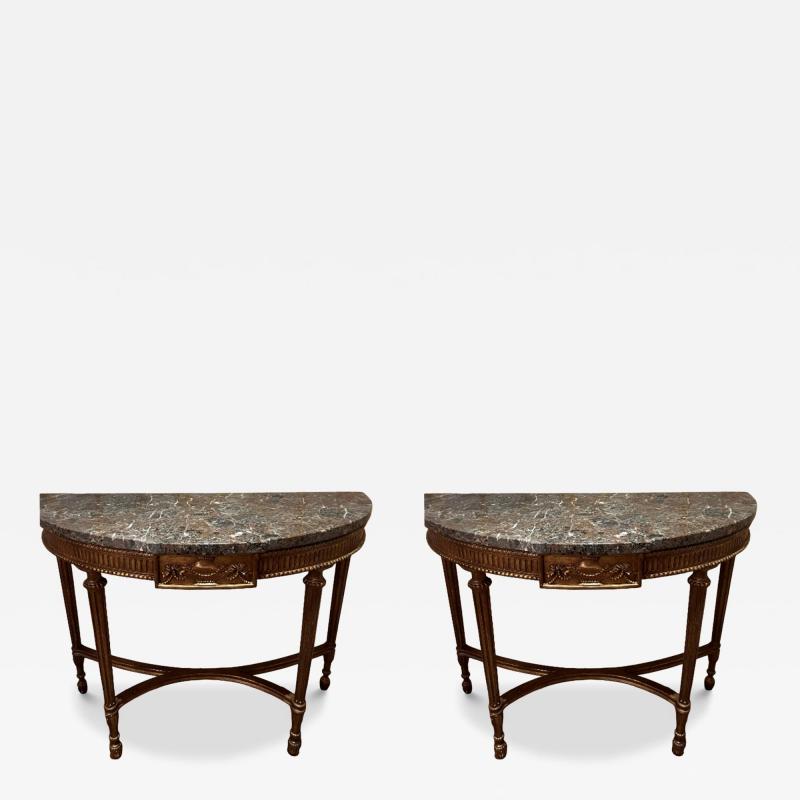 Pair of English Georgian Style Medallion Console Tables
