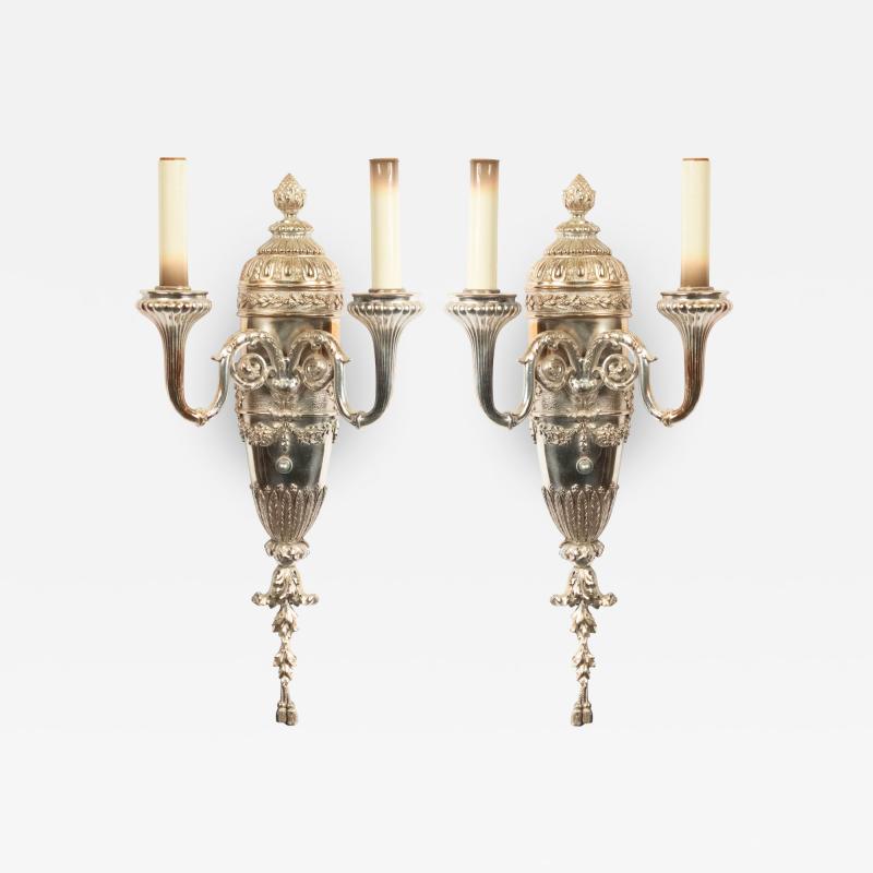 Pair of English Georgian Style Silver Plate Wall Sconces