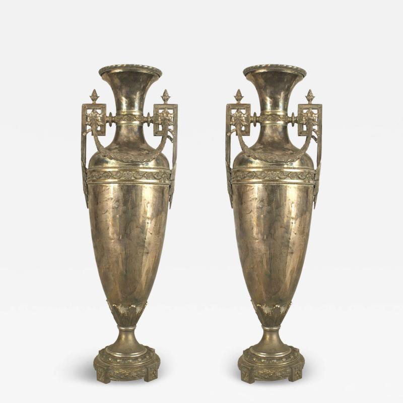 Pair of English Georgian Style Silver Plated Vases