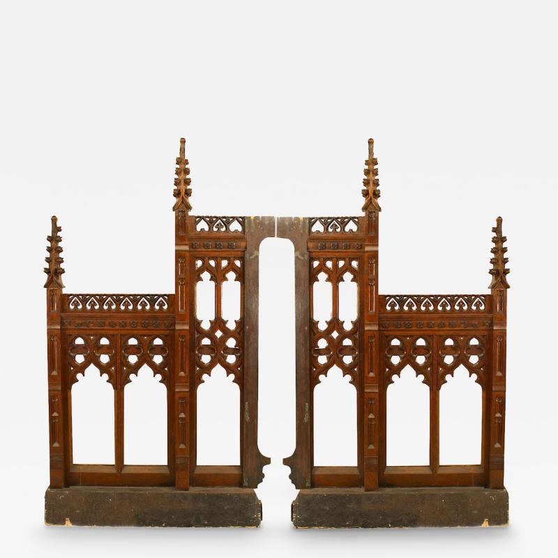 Pair of English Gothic Revival Oak Railings