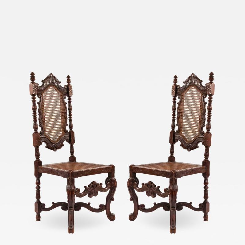 Pair of English Jacobean Walnut Side Chairs