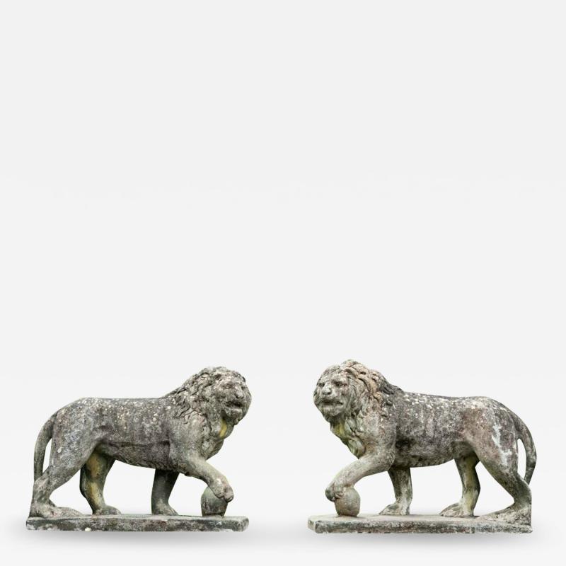 Pair of English Large Cast Stone Medici Lions