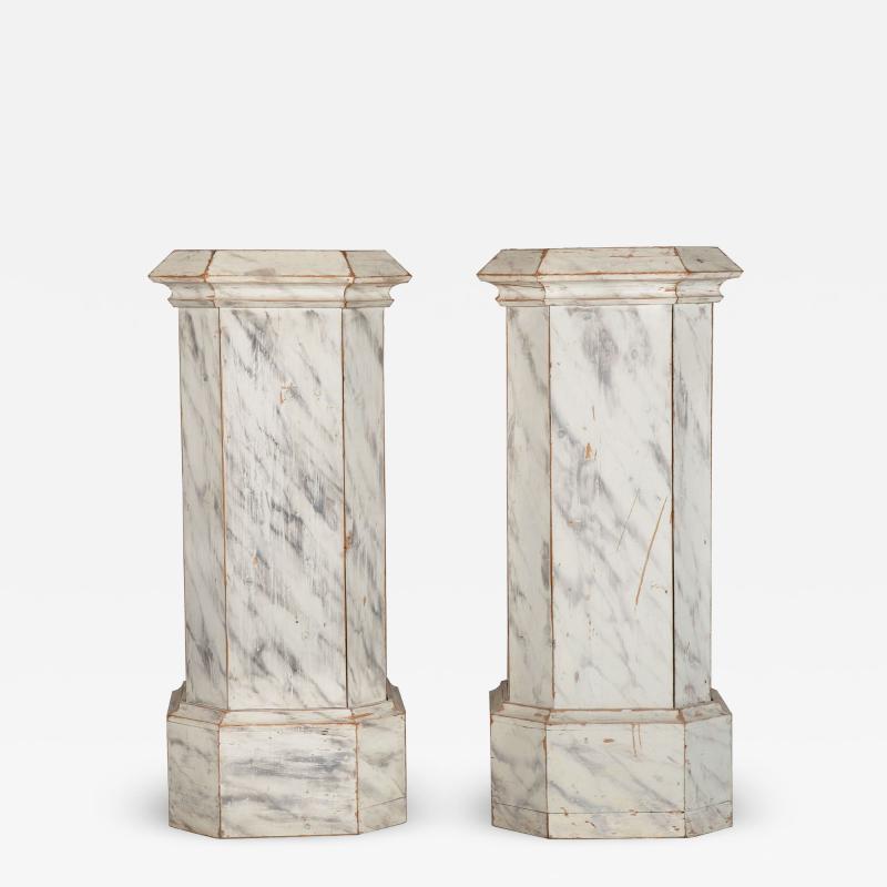 Pair of English Neoclassical Antique Faux Marble Painted Pine Columns