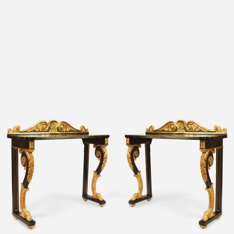 Pair of English Regency Ebonized and Gilt Console Table