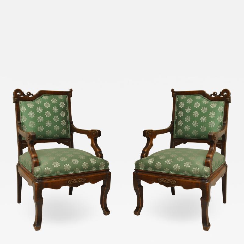 Pair of English Regency Green Upholstery Chairs