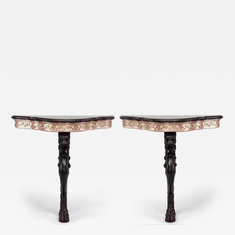 Pair of English Regency Lion Leg Console Tables