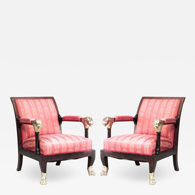 Pair of English Regency Red Arm Chairs