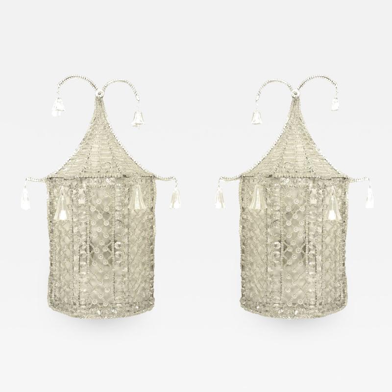 Pair of English Regency Style Beaded Crystal Pagoda Wall Sconces