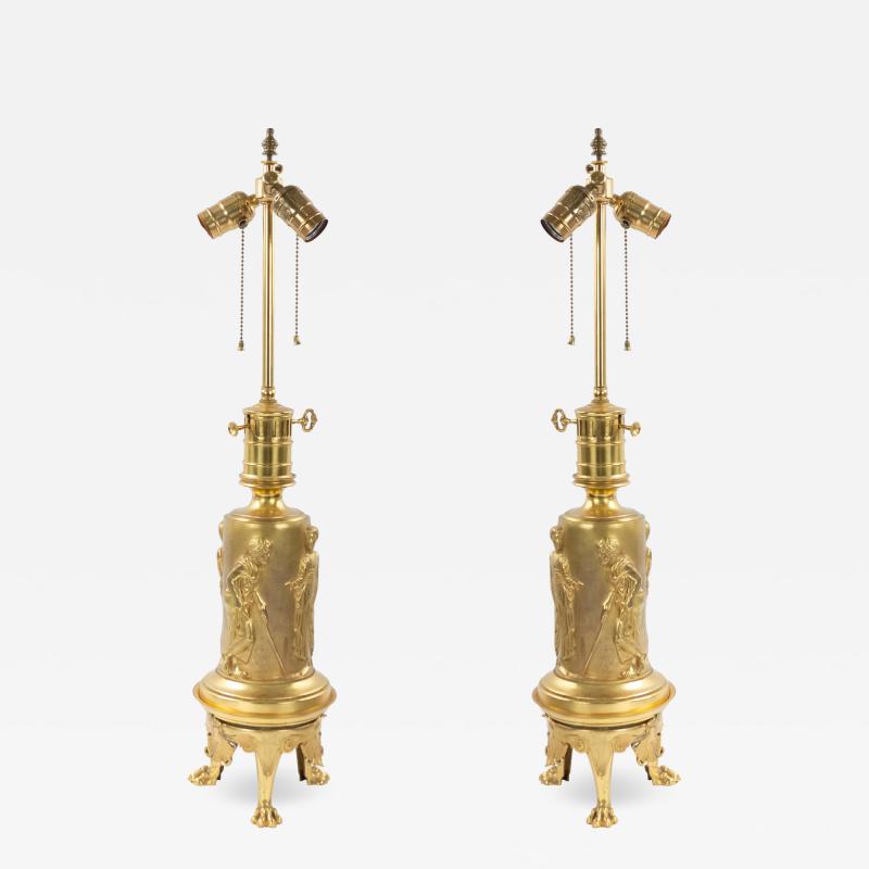 Pair of English Regency Style Bronze Dore Table Lamps
