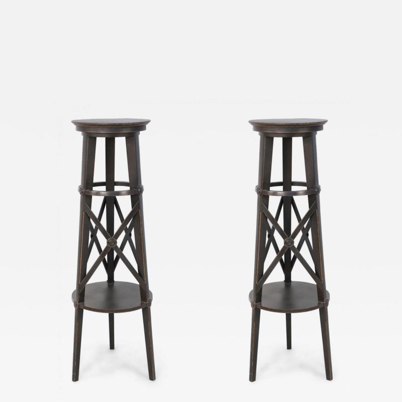 Pair of English Regency Style Tall Circular X Support Pedestals