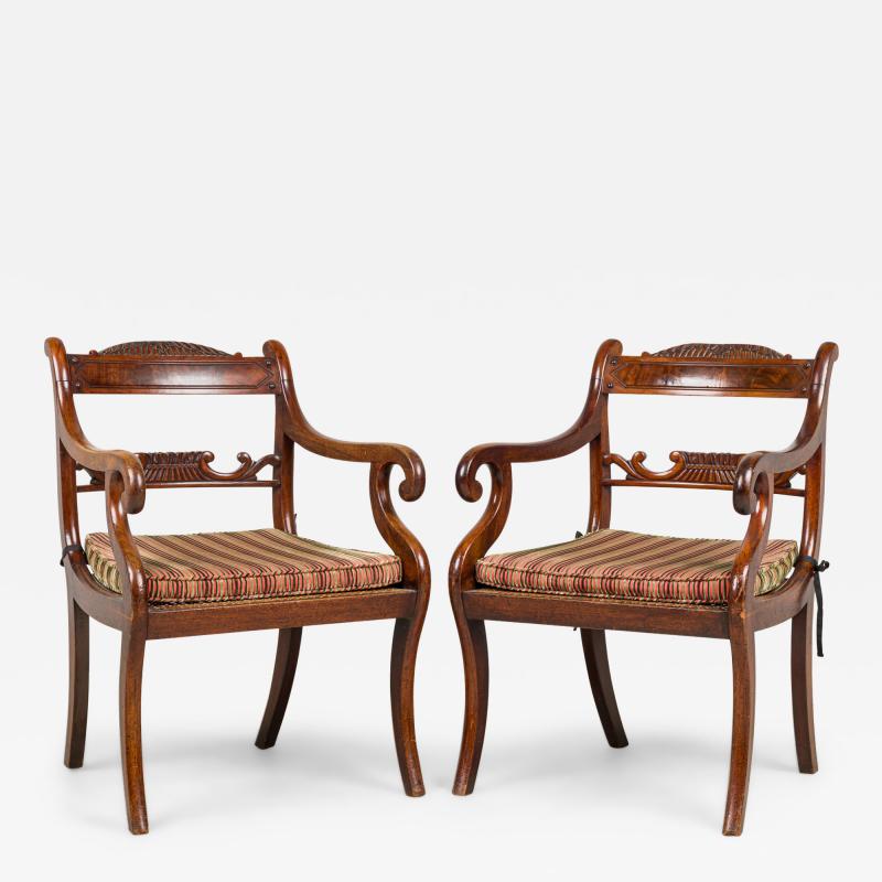 Pair of English Regency style Armchairs With Pink and Brown Cushion