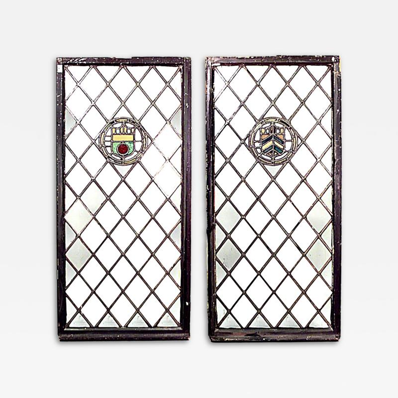 Pair of English Renaissance Revival Leaded Glass Windows