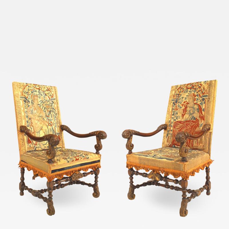 Pair of English Renaissance Walnut Tapestry Chairs