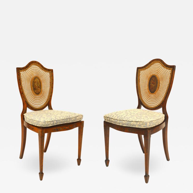 Pair of English Sheraton Shield back Side Chairs