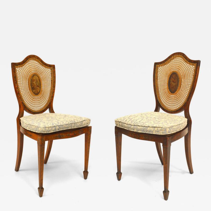 Pair of English Sheraton Shield back Side Chairs