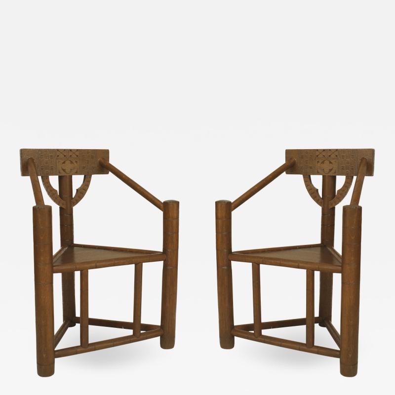 Pair of English Triangular Oak Arm Chair