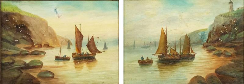 Pair of English Victorian Gilt Seascape Paintings